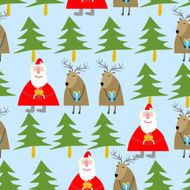 Seamless Christmas pattern Santa Claus and reindeer with gifts