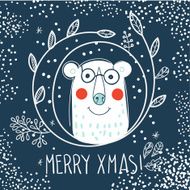 Polar Bear hipster inside a wreath of hand drawn