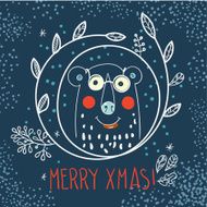 Polar Bear hipster inside a wreath of hand drawn N2
