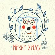 Polar Bear hipster inside a wreath of hand drawn N3