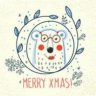 Polar Bear hipster inside a wreath of hand drawn N4