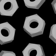 Iron Nuts on a black background seamless pattern Vector backgro