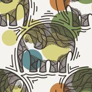 Vector seamless pattern with elephants crooked line on the background N2