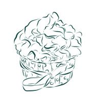 Cute vector party cupcake on delicate striped background Cupcake collection