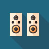 Music speakers flat square icon with long shadows