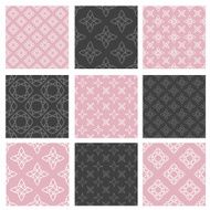 Set of nine vector seamless patterns in trendy linear style