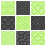 Set of nine vector seamless patterns in trendy linear style N2