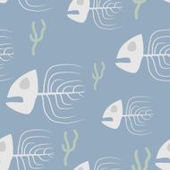 Fish skeleton seamless pattern Vector background sad doomed fi