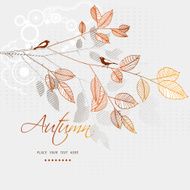 The branch with leaves and birds - autumn background
