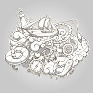 Summer sailing abstraction colorless vector illustration
