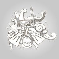 Diving abstraction colorless vector illustration
