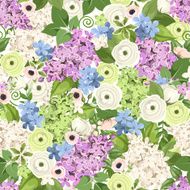 Seamless background with various flowers Vector illustration