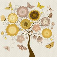 Card with stylized tree and butterflies