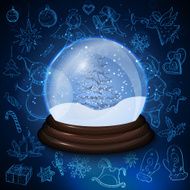 Hand drawn Christmas and New year elements with Snow globe