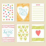 Romantic hand drawn card set Collection of brochures posters