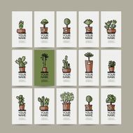 Business cards with cactus in pots sketch for your design N2