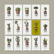 Business cards with cactus in pots sketch for your design N3