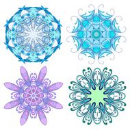 Set Mandalas Round Ornament Pattern Snowflakes