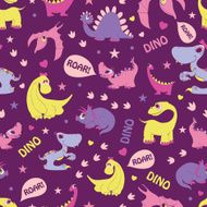 Vector Girly Dinosaurs Roaring Seamless Pattern Blue Tyrannosaurus Pink Stegosaurus