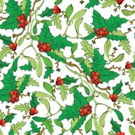 Vector Mistletoe Holly Berries Seamless Pattern Vibrant Red Green