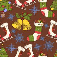 Vector vintage Christmas seamless pattern with the tree gold be