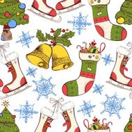 Vector vintage Christmas seamless pattern with the tree gold be N3