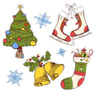 Vector vintage Christmas elements the tree gold bells Christm