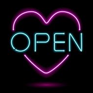 Neon sign open heart vector illustration