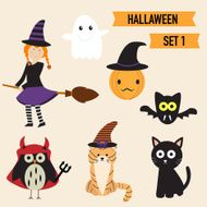 Happy Halloween background with cute little witch vector illustration EPS10