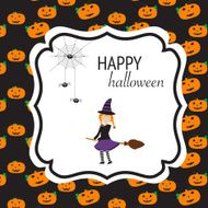 Happy Halloween background with cute little witch vector illustration EPS10 N2