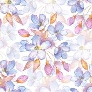 Branch with delicate flowers Watercolor seamless pattern 6