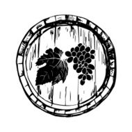 Barrel of vine with bunch grape