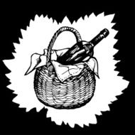Bottle of vine in the bucket on leaf background
