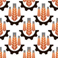 Wheat ears in gear wheels seamless pattern