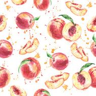 Seamless fruit pattern with Peach Watercolor painting