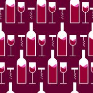 Seamless pattern with bottle of wine and glass