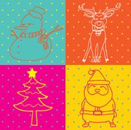 Pop Art Merry Christmas elements outline