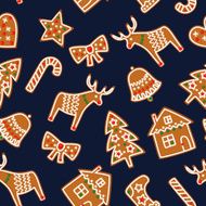 Cute Seamless pattern with Christmas gingerbread cookies