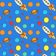 Sketch rocket and planets