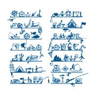 Shelves with fishing icons sketch for your design