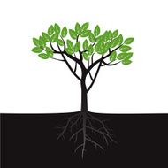 Black vector Tree and Green Leafs N2