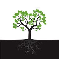 Black vector Tree and Green Leafs N3