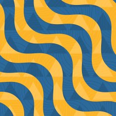 Retro 3D blue and yellow waves with overplayed triangles