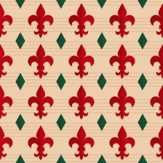 Retro fold red Fleur-de-lis and green diamonds