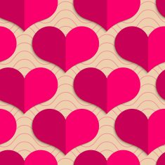 Retro fold pink hearts on waves