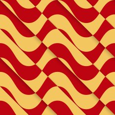 Retro 3D red yellow overlaying waves