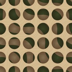 Retro 3D circles and green waves under