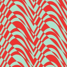 Retro 3D bulging red and green waves diagonally cut