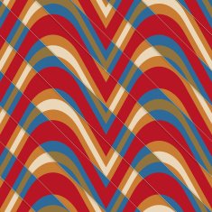 Retro 3D bulging red and blue waves diagonally cut