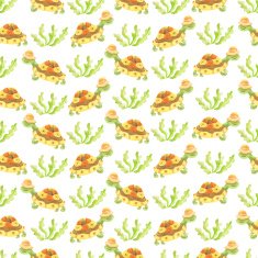 Turtle and plants seamless pattern in watercolor N2